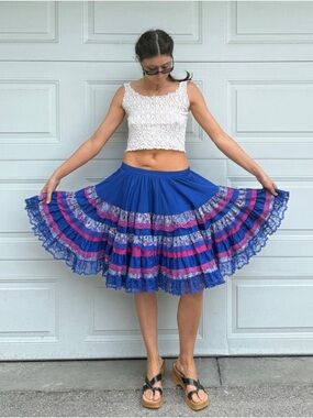 Vintage Rodeo Full Circle Skirt Rockabilly Country Western Blue Square Dance
